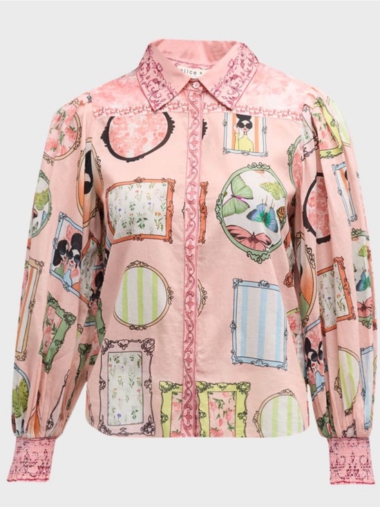 Alice + Olivia Jackets & Blazers - Alice + Olivia Pink Printed Frame-Detail Blouse Jacket